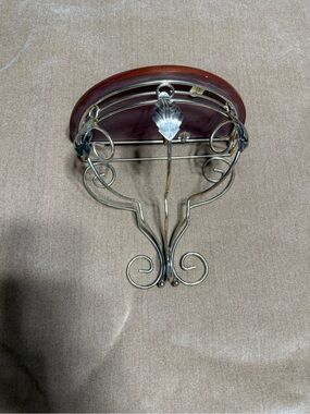 Ornate Metal and Wood Wall Shelf -  Brown